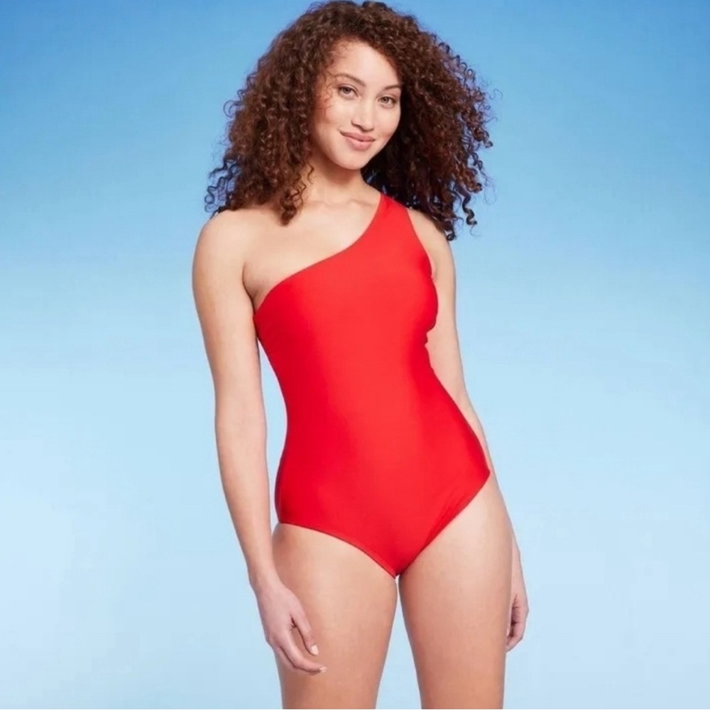 Kona Sol Women's One Shoulder One Piece Swimsuit Tummy Control Red Large